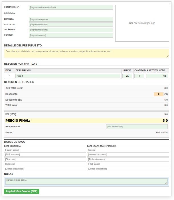 Vista previa de la hoja resumen